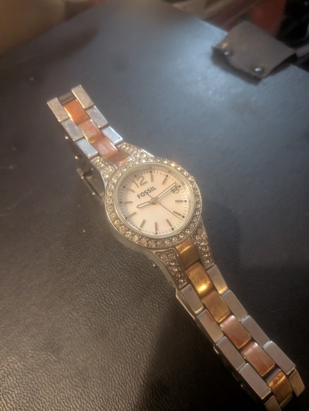 Fossill Two-Tone Silver and Rose Gold Women's Crystal Watch
